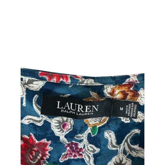 Ralph Lauren Black Label Stretch V-Neck Faux Wrap Blue Ruffle Blouse Medium - Picture 2 of 13